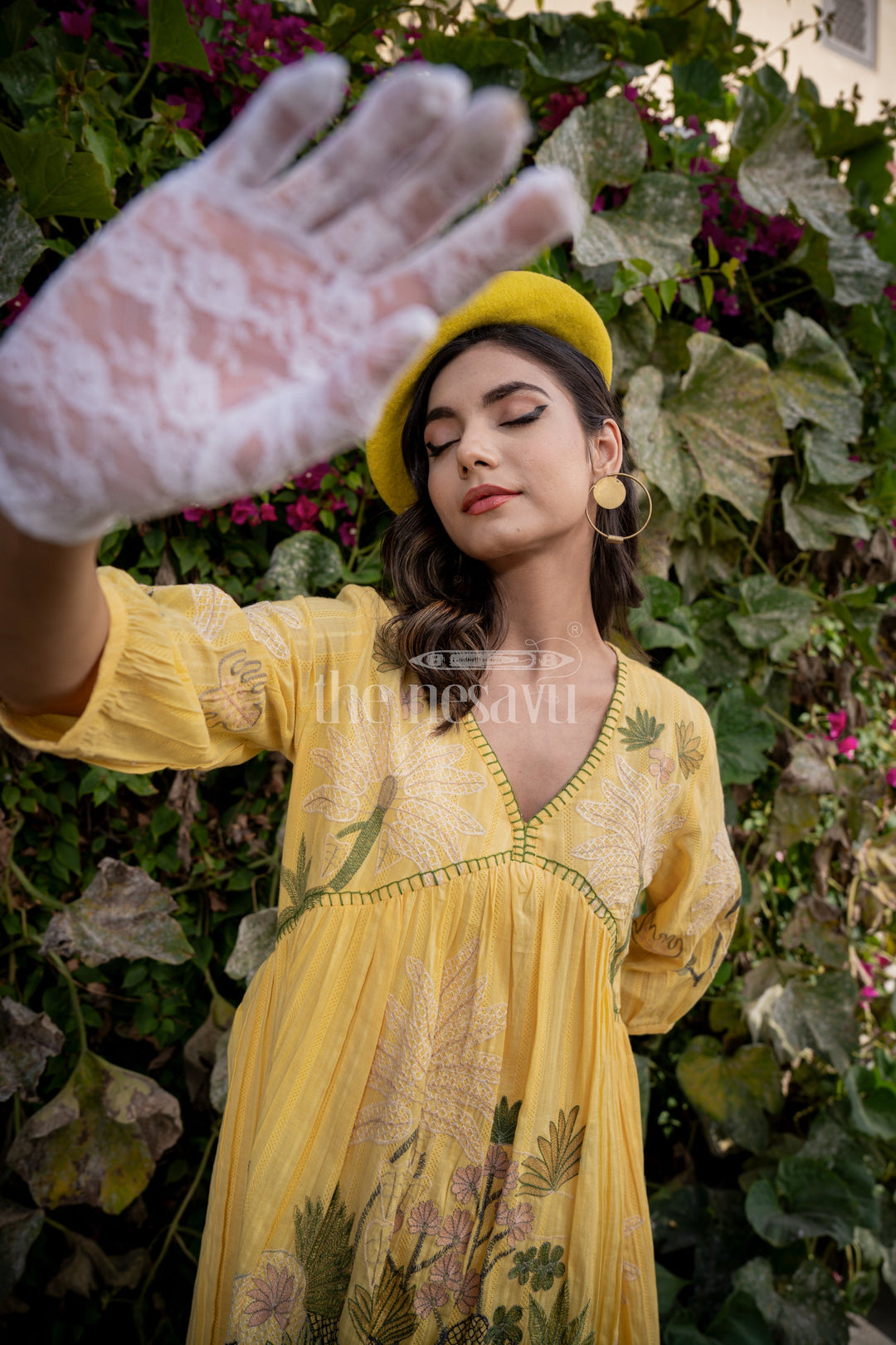 Yellow Chiffon Trendy Party Wear Dresses Ladies Floral Embroidery Flared Fit | The Nesavu The Nesavu Yellow Chiffon Trendy Party Wear Dresses Ladies Floral Embroidery Flared Fit | The Nesavu The Nesavu