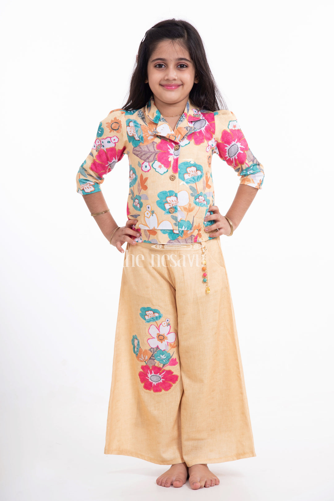 Co-Ord Set for Girls Linen Cotton Printed Crop Top Palazzo