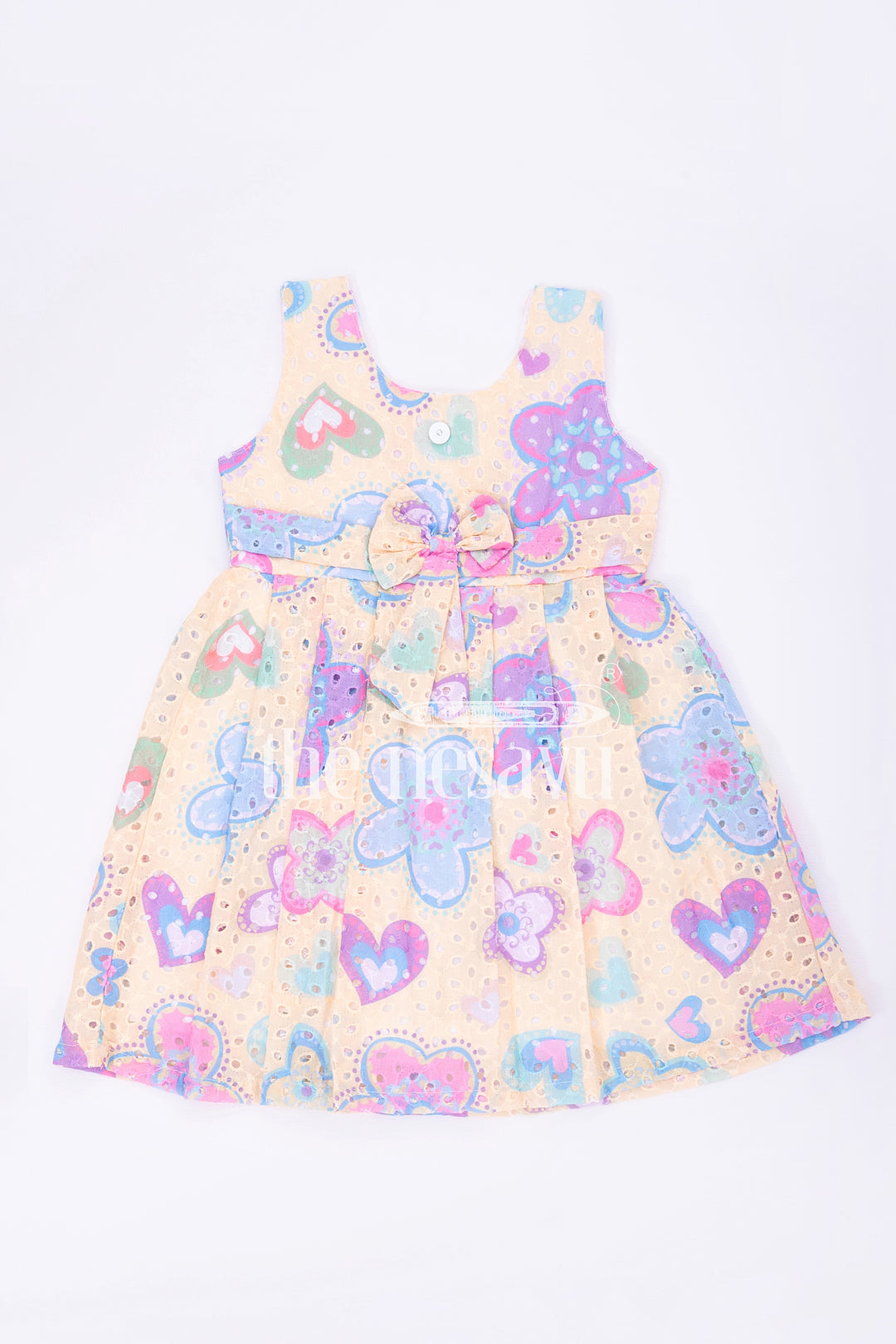 The Nesavu Baby Cotton Frocks Yellow Cotton Hakoba Embroidered Frock with Multicolor Floral Print for Babies Nesavu 14 (6M) / Yellow BFJ598C-14 Yellow Cotton Hakoba Embroidered Baby Frock with Floral Print - Nesavu