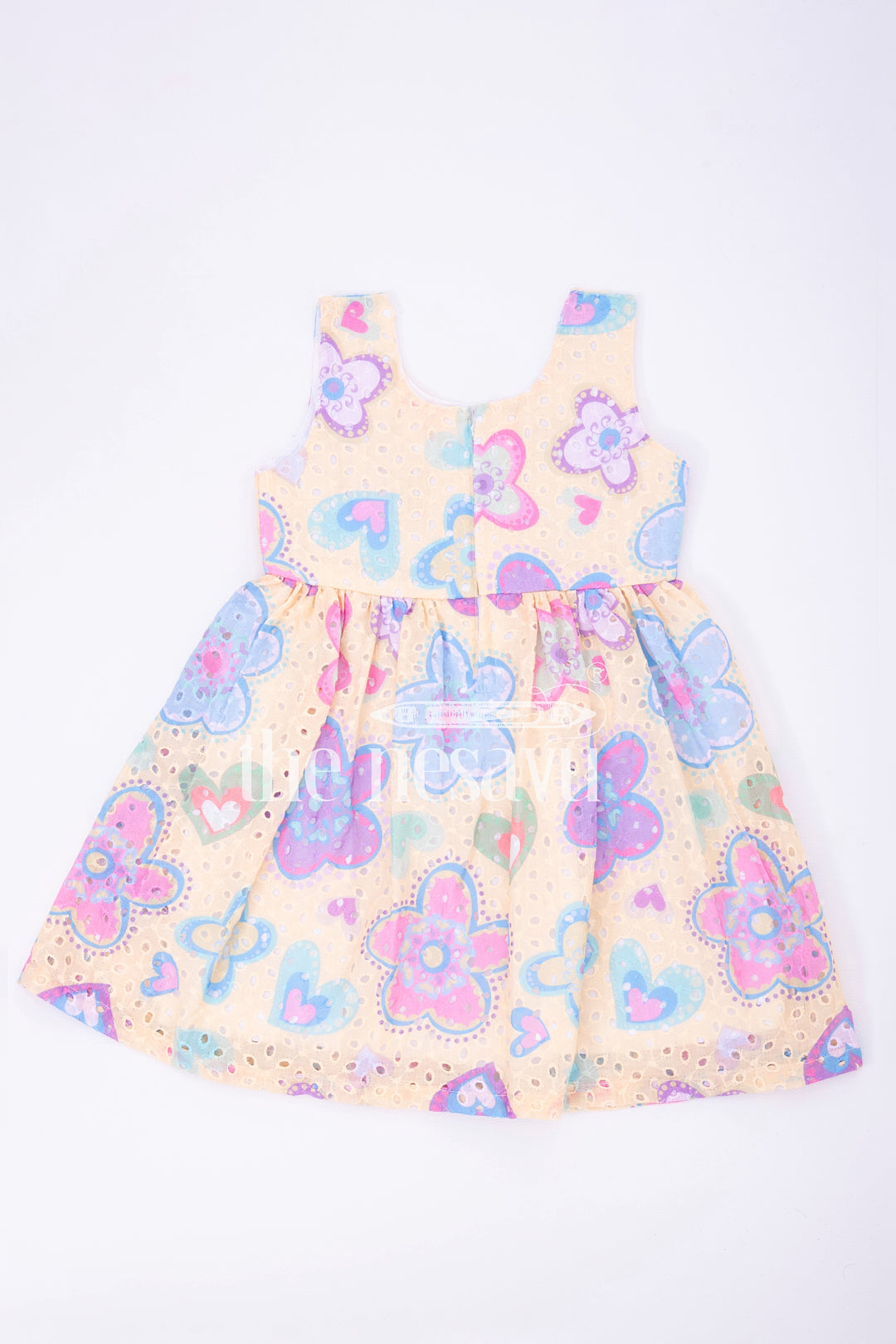 The Nesavu Baby Cotton Frocks Yellow Cotton Hakoba Embroidered Frock with Multicolor Floral Print for Babies Nesavu Yellow Cotton Hakoba Embroidered Baby Frock with Floral Print - Nesavu