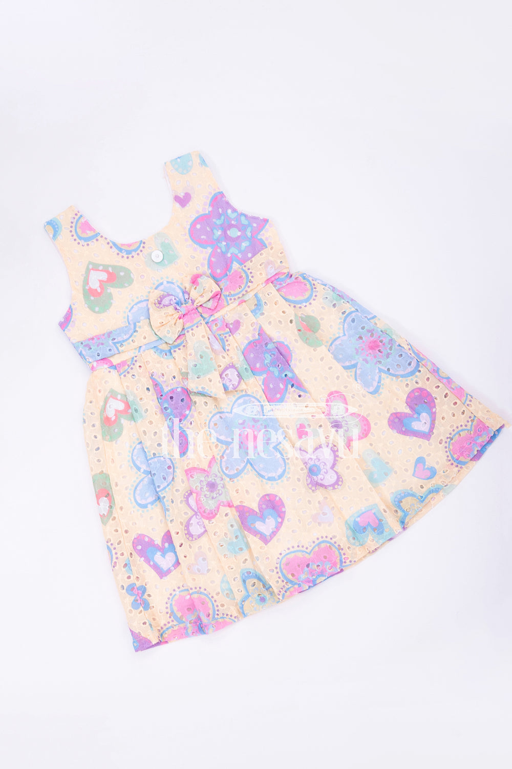 The Nesavu Baby Cotton Frocks Yellow Cotton Hakoba Embroidered Frock with Multicolor Floral Print for Babies Nesavu Yellow Cotton Hakoba Embroidered Baby Frock with Floral Print - Nesavu