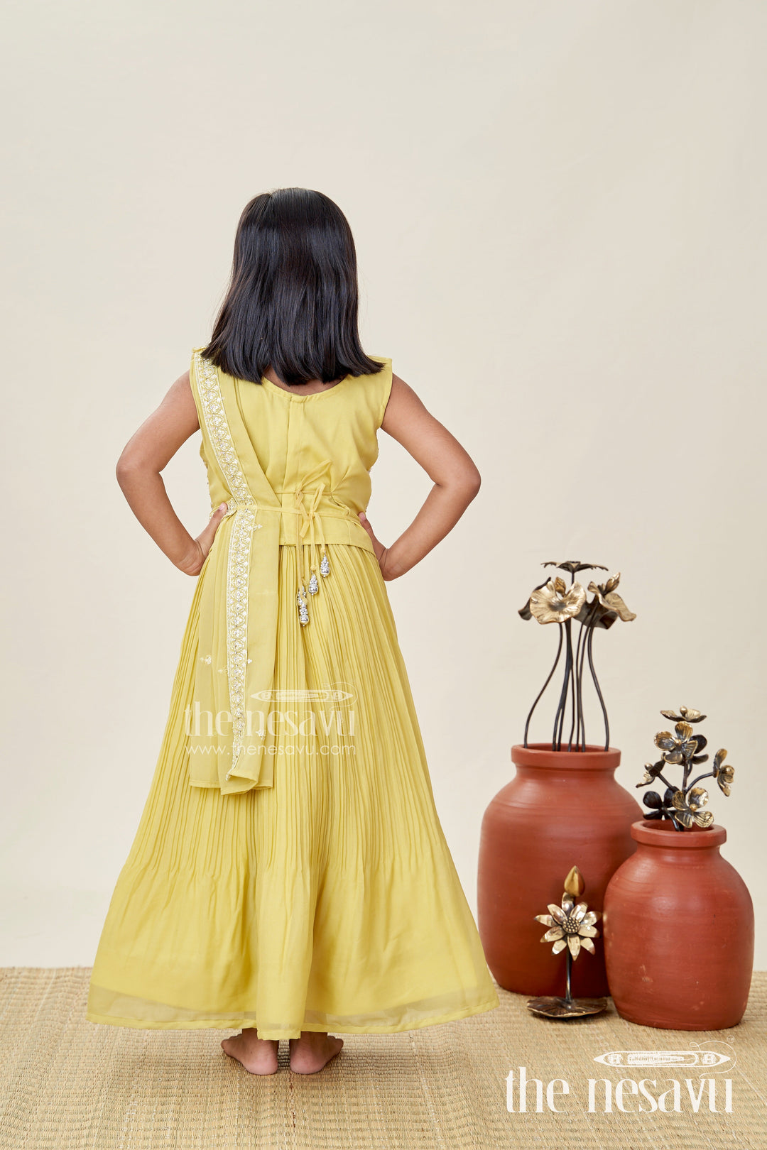 Nesavu Mustard Yellow Lehenga Choli Set Girls Dupatta Floral Embroidery The Nesavu Nesavu Mustard Yellow Lehenga Choli Set Girls Dupatta Floral Embroidery The Nesavu