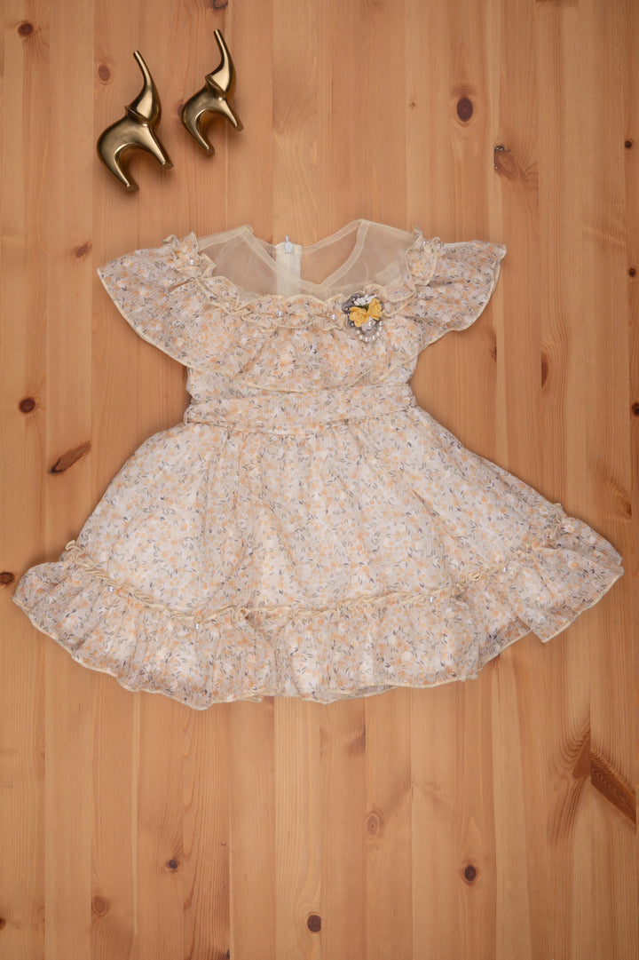 The Nesavu Baby Frock / Jhabla Yellow Floral Layered Flared Dress for Baby Elegance Nesavu Floral Fancy Frock For Babys | Printed Frock For Babys | The Nesavu