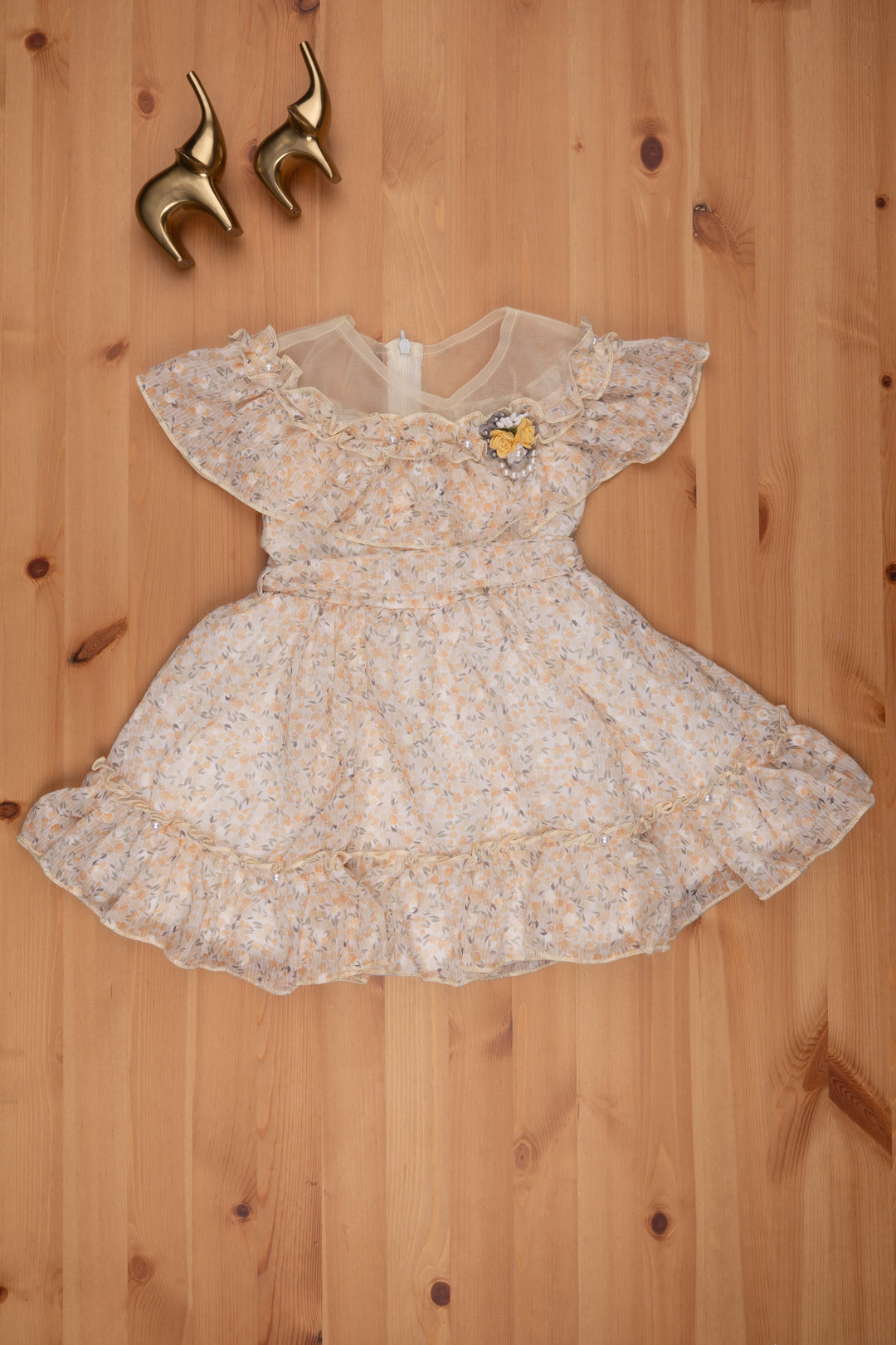 The Nesavu Baby Frock / Jhabla Yellow Floral Layered Flared Dress for Baby Elegance Nesavu Floral Fancy Frock For Babys | Printed Frock For Babys | The Nesavu
