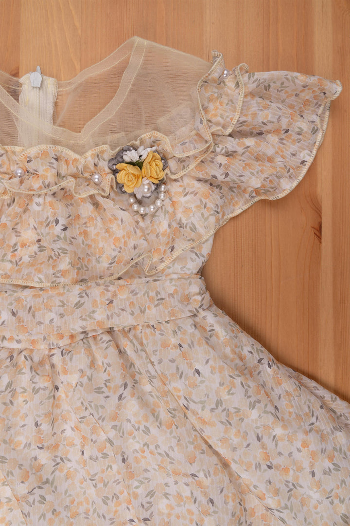 The Nesavu Baby Frock / Jhabla Yellow Floral Layered Flared Dress for Baby Elegance Nesavu Floral Fancy Frock For Babys | Printed Frock For Babys | The Nesavu