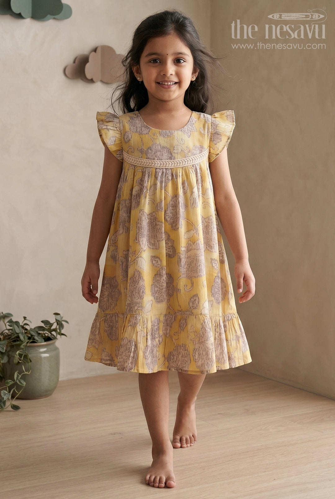 The Nesavu Girls Cotton Frock Yellow Floral Printed Cotton Frock for Girls Nesavu 16 (1Y) / Yellow GFC1334B-16 Yellow Floral Printed Cotton Frock for Girls - Cute & Comfortable | The Nesavu