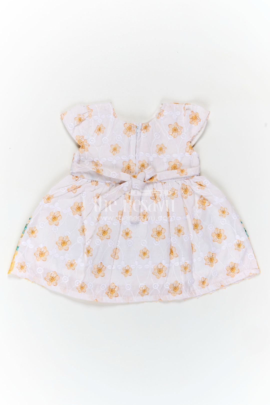 The Nesavu Baby Cotton Frocks Yellow Newborn Outfit in Hakoba Cotton with Floral Detailing and Rhinestone Belt for Girls Nesavu Nesavu Yellow Newborn Outfit Girls Hakoba Cotton Floral Print Satin Belt Accent