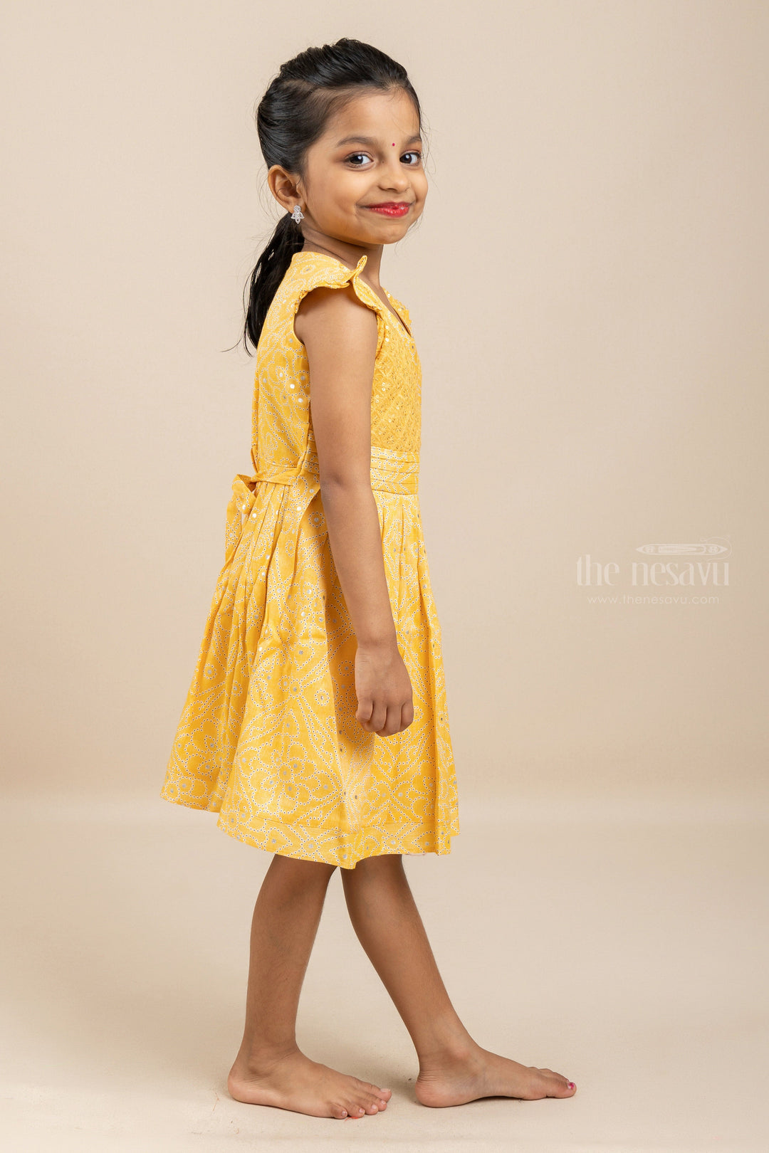 The Nesavu Girls Fancy Frock Yellow Princess - Exquisite V-Neck Cute Frocks Nesavu Latest Organic Cotton Children Clothes| Soft Frocks| The Nesavu