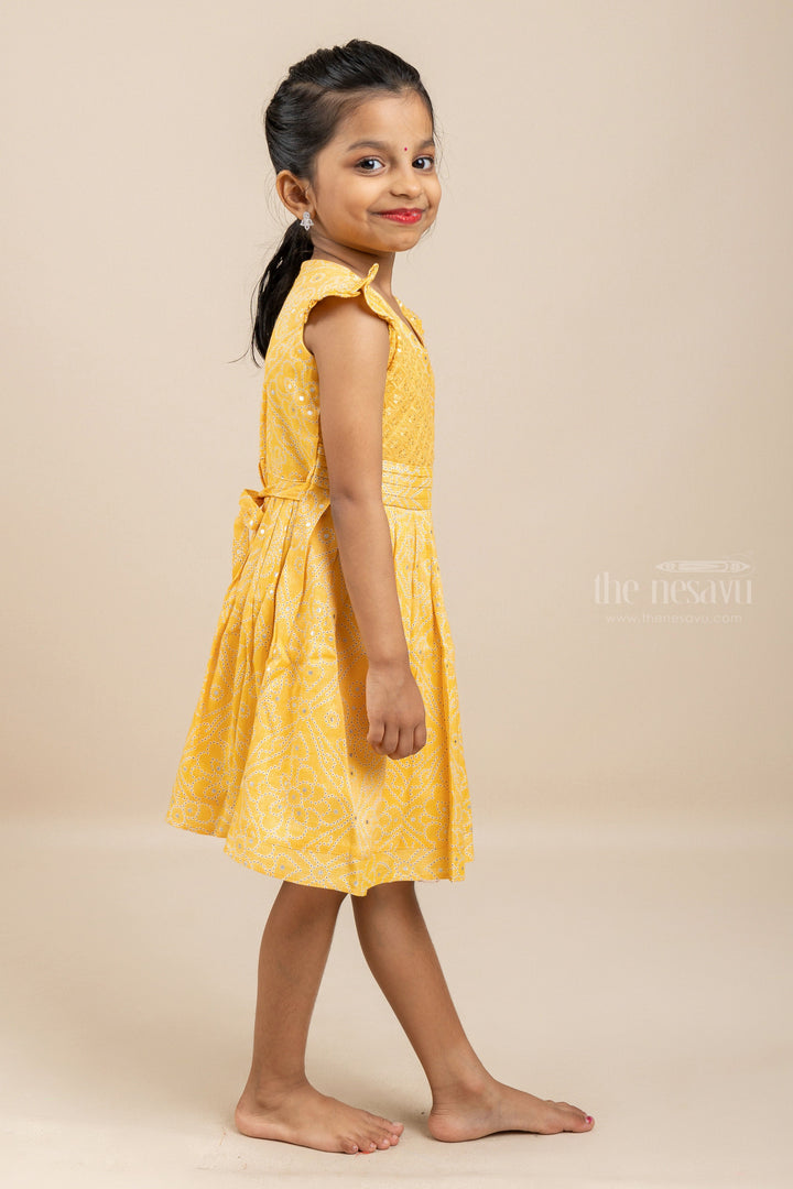 The Nesavu Girls Fancy Frock Yellow Princess - Exquisite V-Neck Cute Frocks Nesavu Latest Organic Cotton Children Clothes| Soft Frocks| The Nesavu
