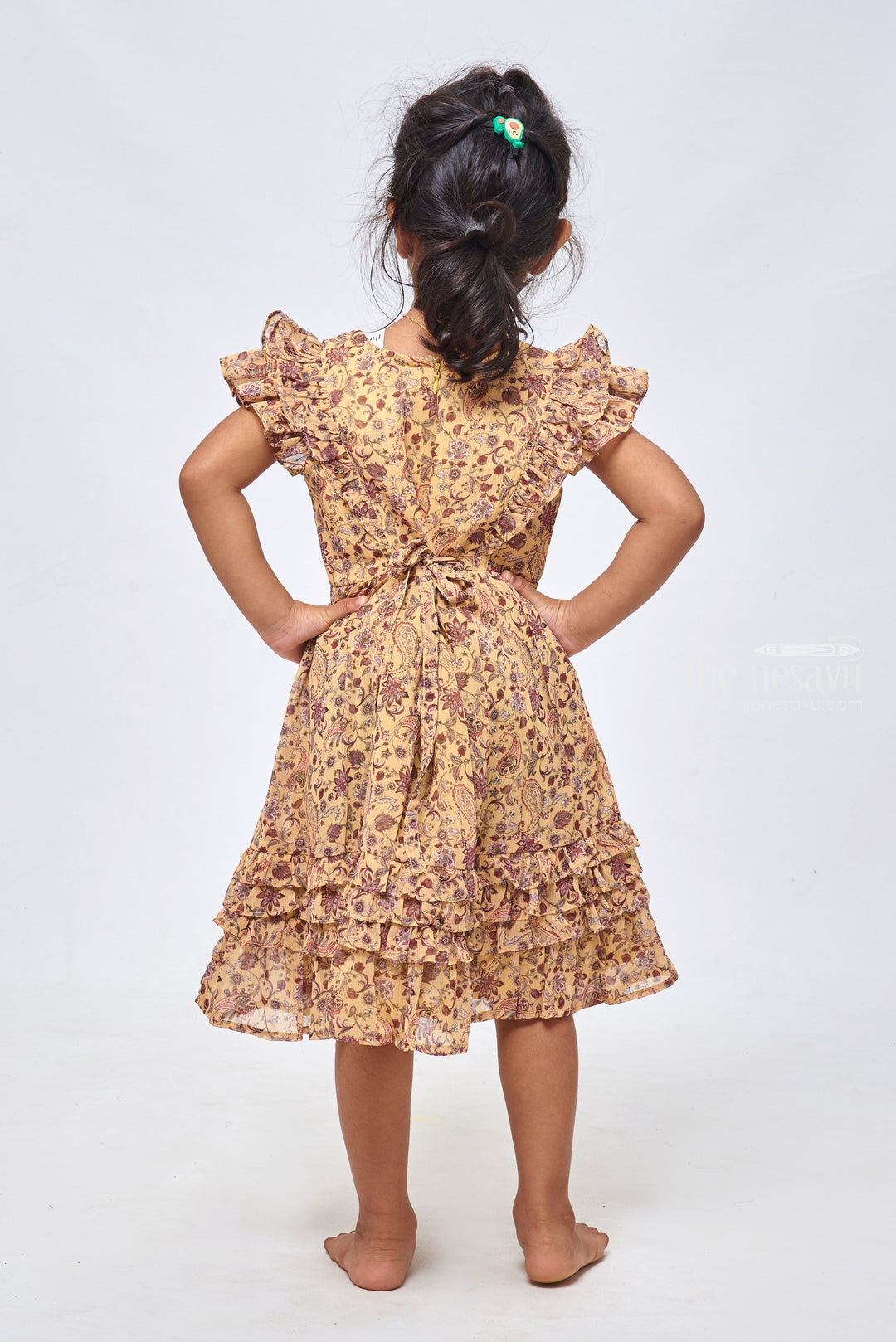 The Nesavu Girls Cotton Frock Yellow Sequin Sunshine: Cotton Frock with Paisley Prints Nesavu Simple Cotton Frock Design for Girls | Baby Frock Cotton | the Nesavu