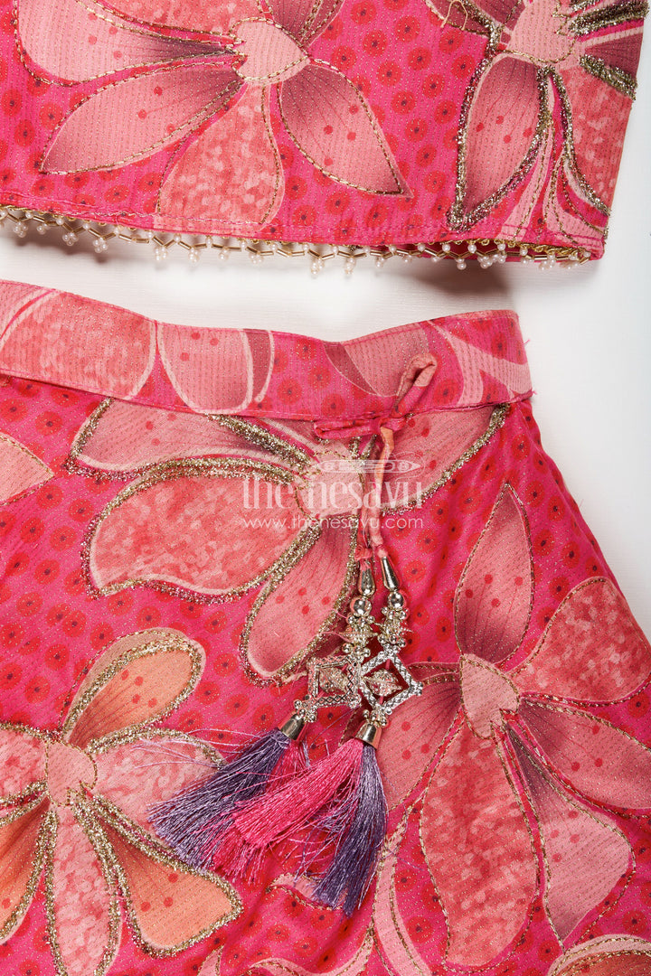 The Nesavu Girls Lehenga Choli Zari Lehenga Choli Set For Girls Floral Organza Partywear Nesavu Nesavu Floral Wedding Lehenga Choli Set Girls Organza Blend Fine Zari Digital Print