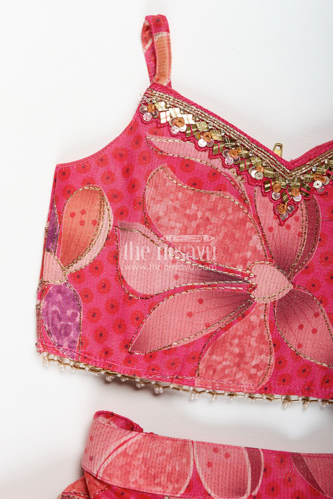 The Nesavu Girls Lehenga Choli Zari Lehenga Choli Set For Girls Floral Organza Partywear Nesavu Nesavu Floral Wedding Lehenga Choli Set Girls Organza Blend Fine Zari Digital Print