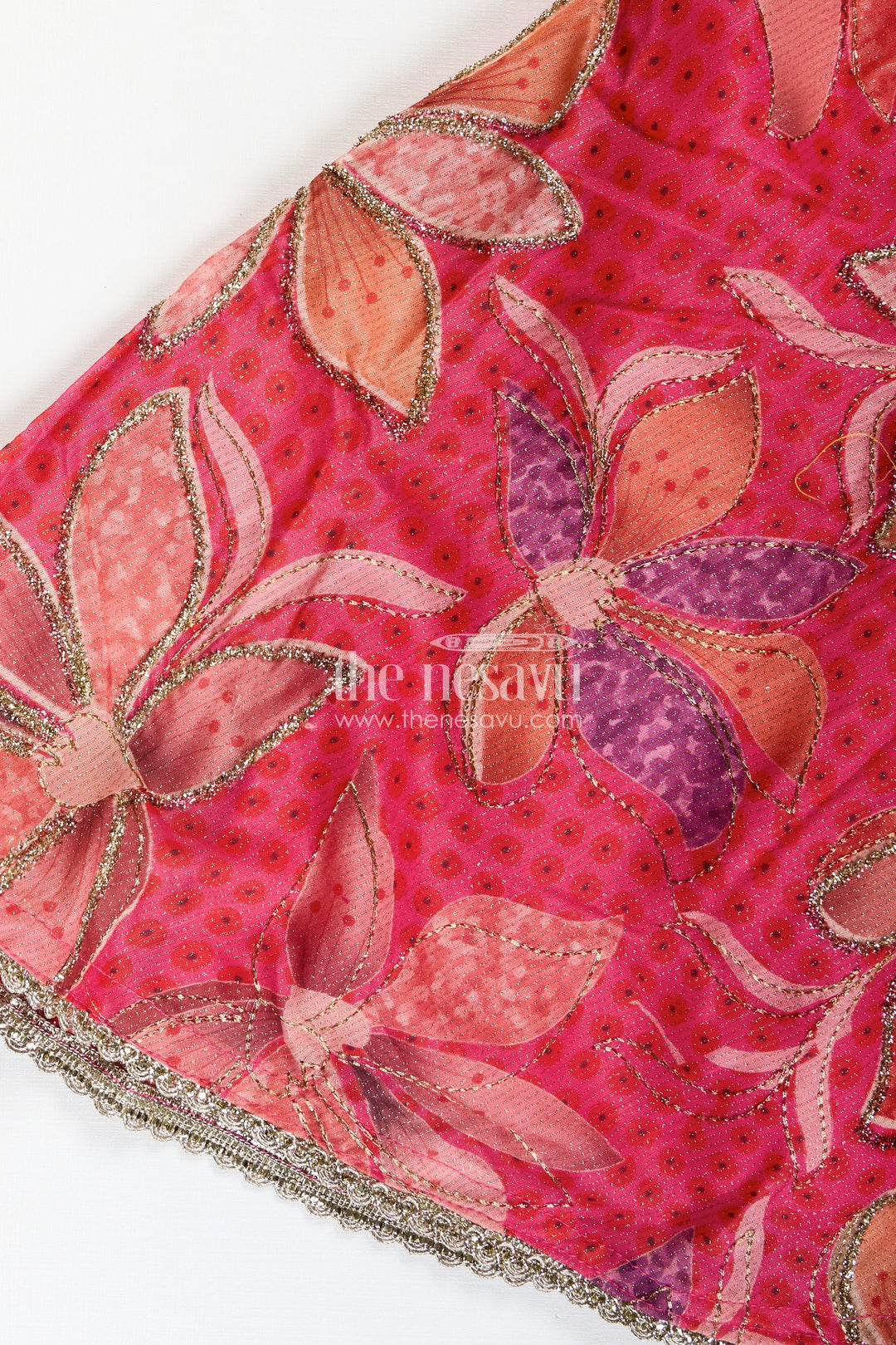 The Nesavu Girls Lehenga Choli Zari Lehenga Choli Set for Girls Floral Organza Partywear Nesavu Nesavu Floral Wedding Lehenga Choli Set Girls Organza Blend Fine Zari Digital Print