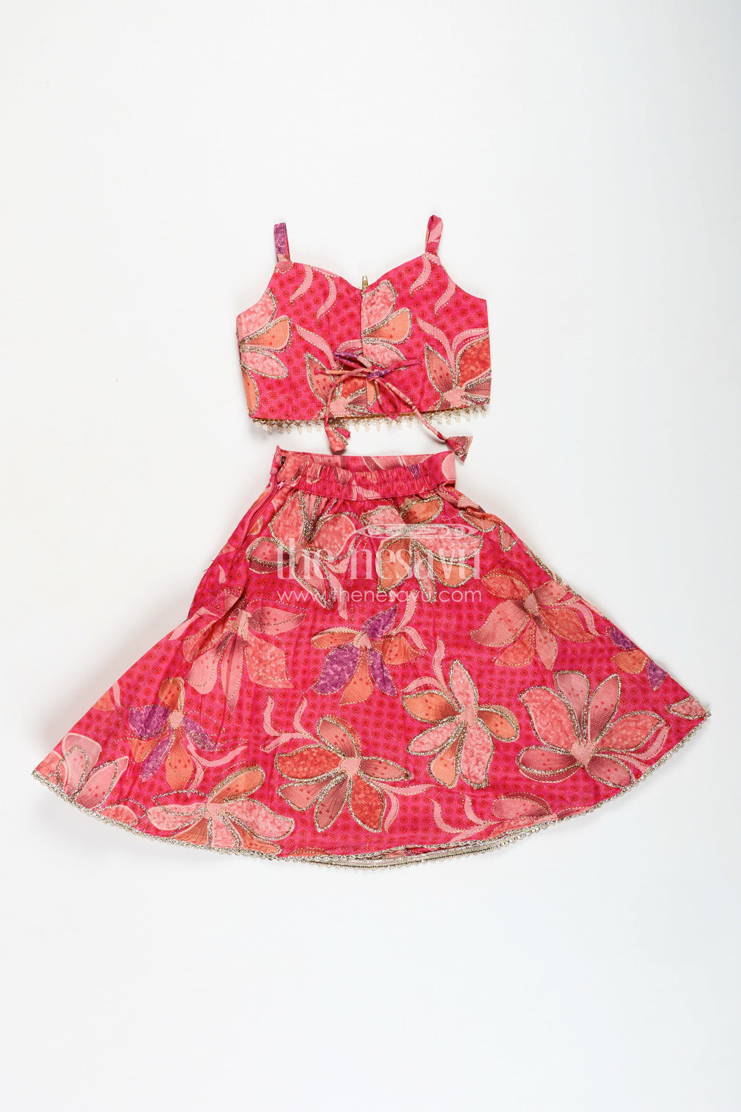 The Nesavu Girls Lehenga Choli Zari Lehenga Choli Set for Girls Floral Organza Partywear Nesavu Nesavu Floral Wedding Lehenga Choli Set Girls Organza Blend Fine Zari Digital Print