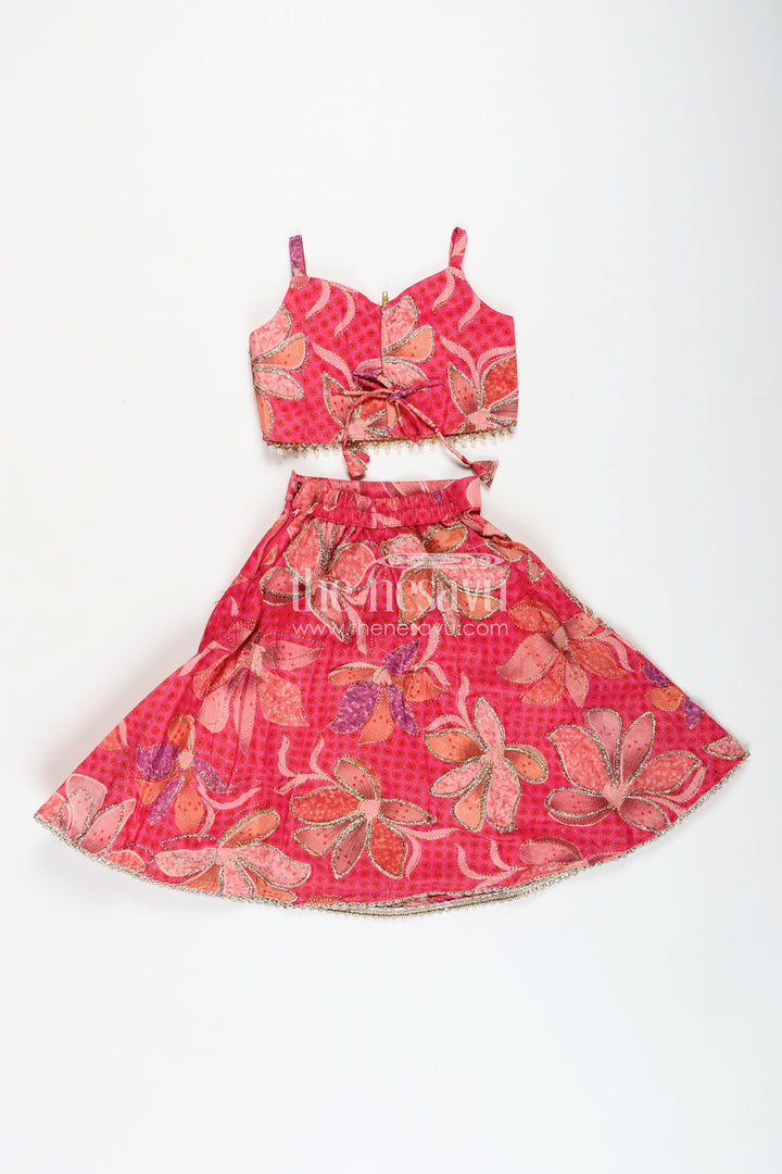 The Nesavu Girls Lehenga Choli Zari Lehenga Choli Set for Girls Floral Organza Partywear Nesavu Nesavu Floral Wedding Lehenga Choli Set Girls Organza Blend Fine Zari Digital Print