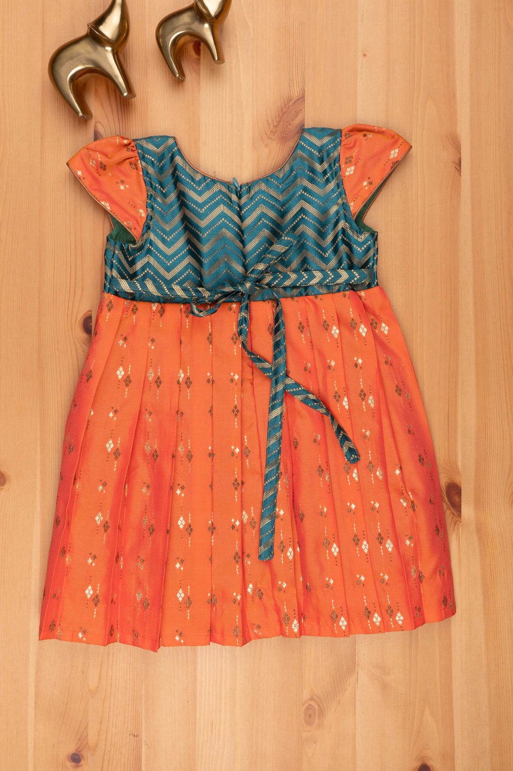 The Nesavu Silk Frock Zesty Orange Meets Peacock Blue Semi Silk Cotton Pattu Gown for Stylish Young Ladies. Nesavu Baby Girls Designer Party Wear | Fine Smart Ethnic Casuals | The Nesavu