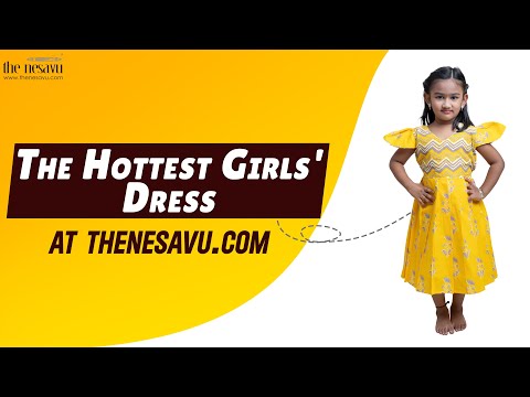 Designer Yellow Cotton Frock With Cap Sleeves For Girls