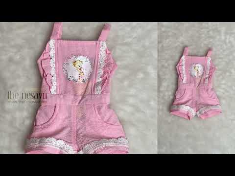 Cute Teddy Bear Printed Sleeveless Pink Top and Pink Trouser Set for Baby Girls
