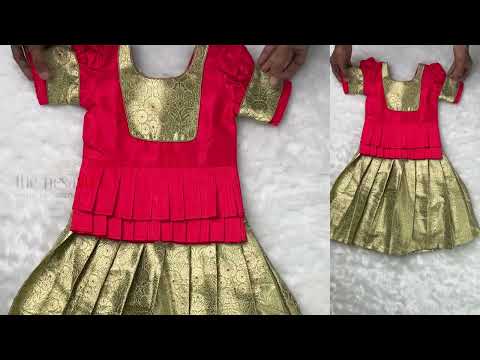 Gorgeous Red Banarasi Zari Design Pattu Pavadai For Girls