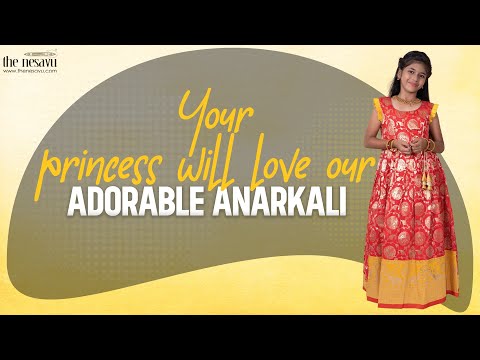 Red With Yellow Silver Toned Zari Pattu Anarkali Dresses For Girls