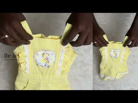 Cute Teddy Bear Printed Sleeveless Yellow Top and Blue Trouser Set for Baby Girls