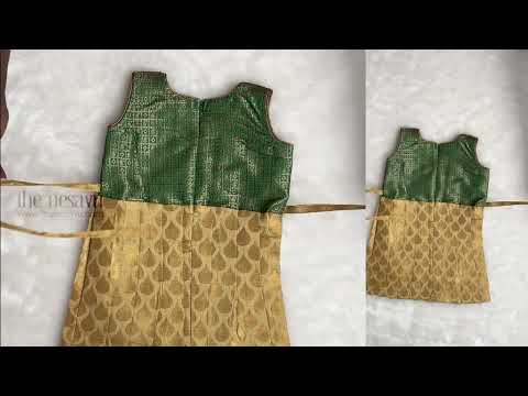 Trendy Beige Pleated Semi-Silk with Green Designer Yoke Frock For Girls