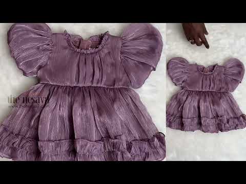 Stunning Purple Solid Pattern With Ruffled Sleeve Organza Frock For Baby girls