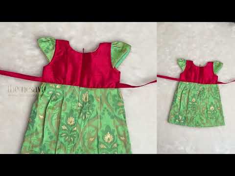 Mint Green With Pink Elegant Silk Cotton Langa Dress For Girls