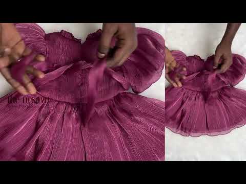 Cutest Magenta Glaze Orangza Puffed Sleeve Solid Party Frock For Girls
