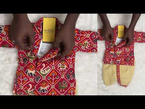 Adorable Animal Printed Red Boys Cotton Kurta With Beige Panchakacham