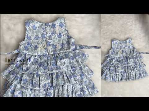 Lovely Blue Floral Printed Sleeveless Layer Frock With Bow Appliques For Girls