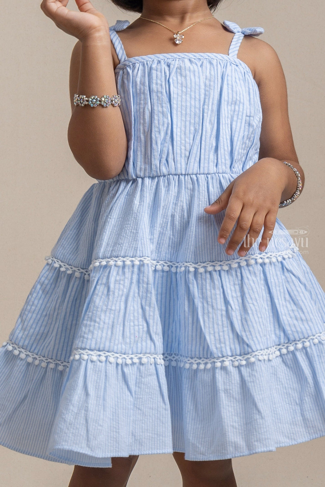 The Nesavu Baby Frock / Jhabla Adorable Blue Striped Sleeveless Girls Cotton Frock With Pretty Matching Cap psr silks Nesavu