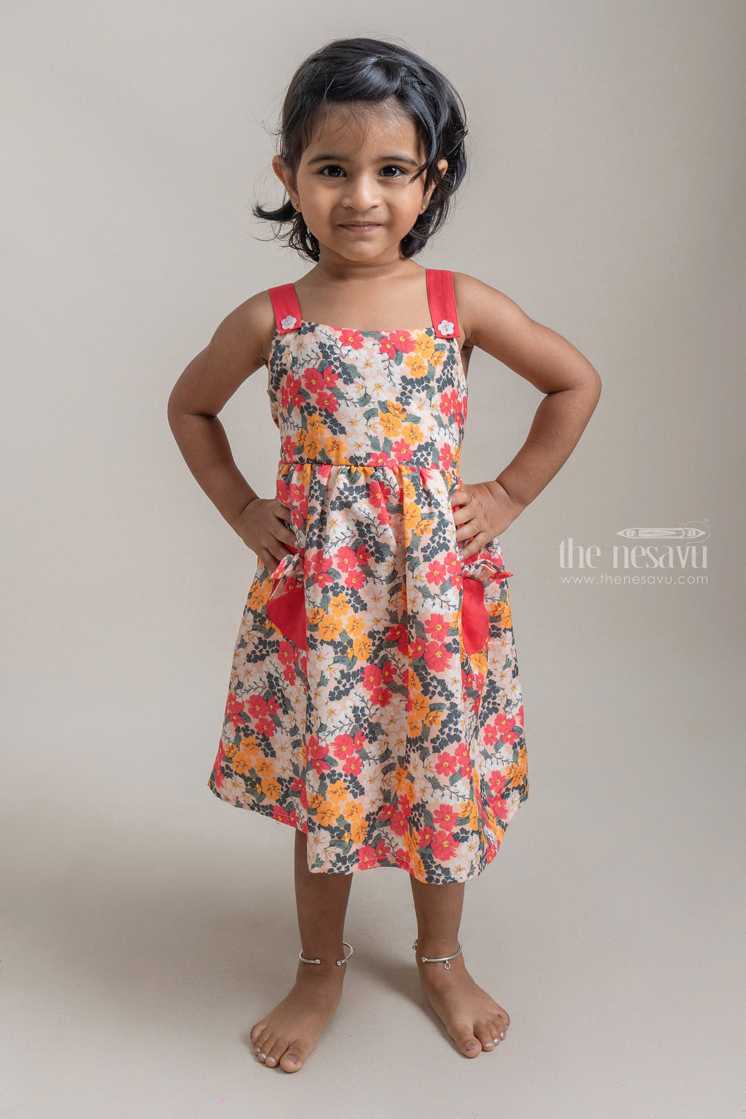The Nesavu Frocks & Dresses Adorable Floral All Over Printed Cotton Frock With Cute Pockets For Girls psr silks Nesavu 18 (2Y) / multicolor GFC1013A