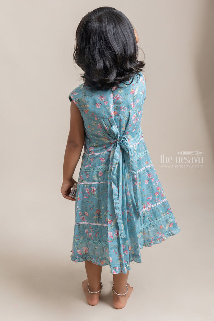 The Nesavu Frocks & Dresses Adorable Green Floral Printed Sleeveless Cotton frock For Girls psr silks Nesavu