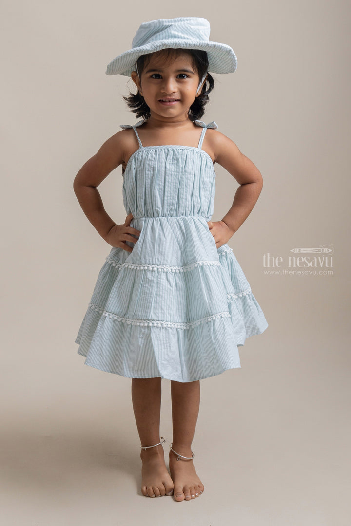The Nesavu Baby Frock / Jhabla Adorable Green Striped Sleeveless Girls Cotton Frock With Pretty Matching Cap psr silks Nesavu 14 (6M) / Green BFJ369C