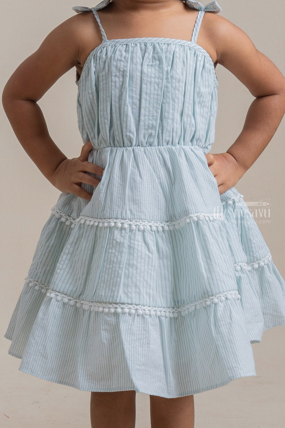 The Nesavu Baby Frock / Jhabla Adorable Green Striped Sleeveless Girls Cotton Frock With Pretty Matching Cap psr silks Nesavu