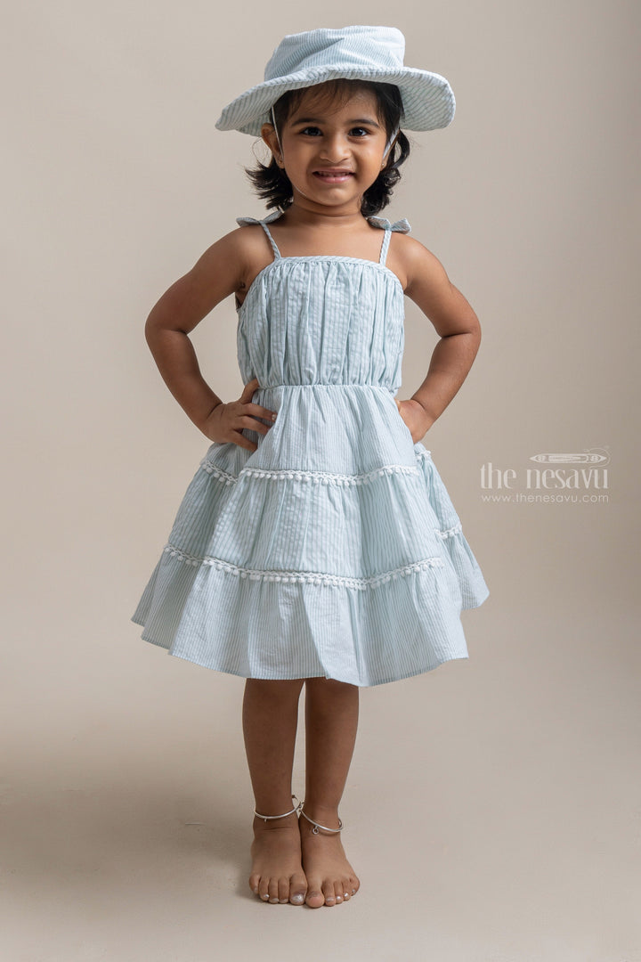 The Nesavu Baby Frock / Jhabla Adorable Green Striped Sleeveless Girls Cotton Frock With Pretty Matching Cap psr silks Nesavu