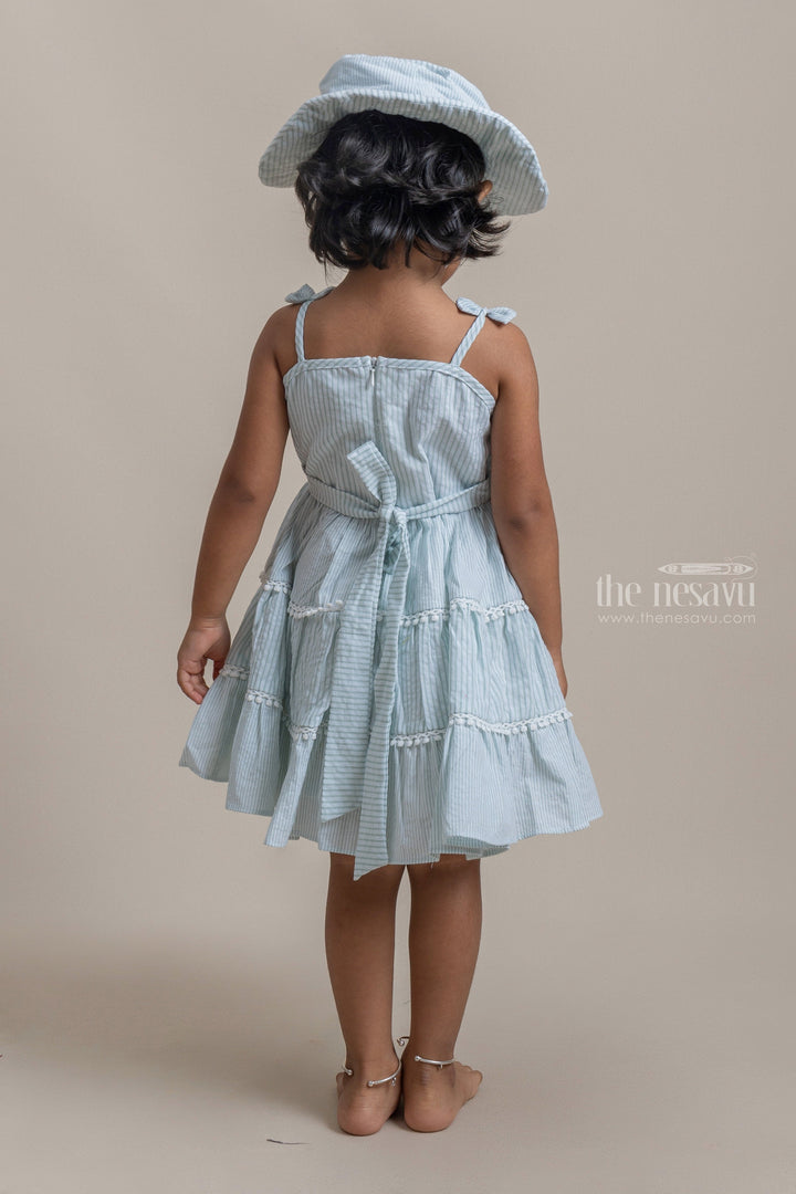The Nesavu Baby Frock / Jhabla Adorable Green Striped Sleeveless Girls Cotton Frock With Pretty Matching Cap psr silks Nesavu