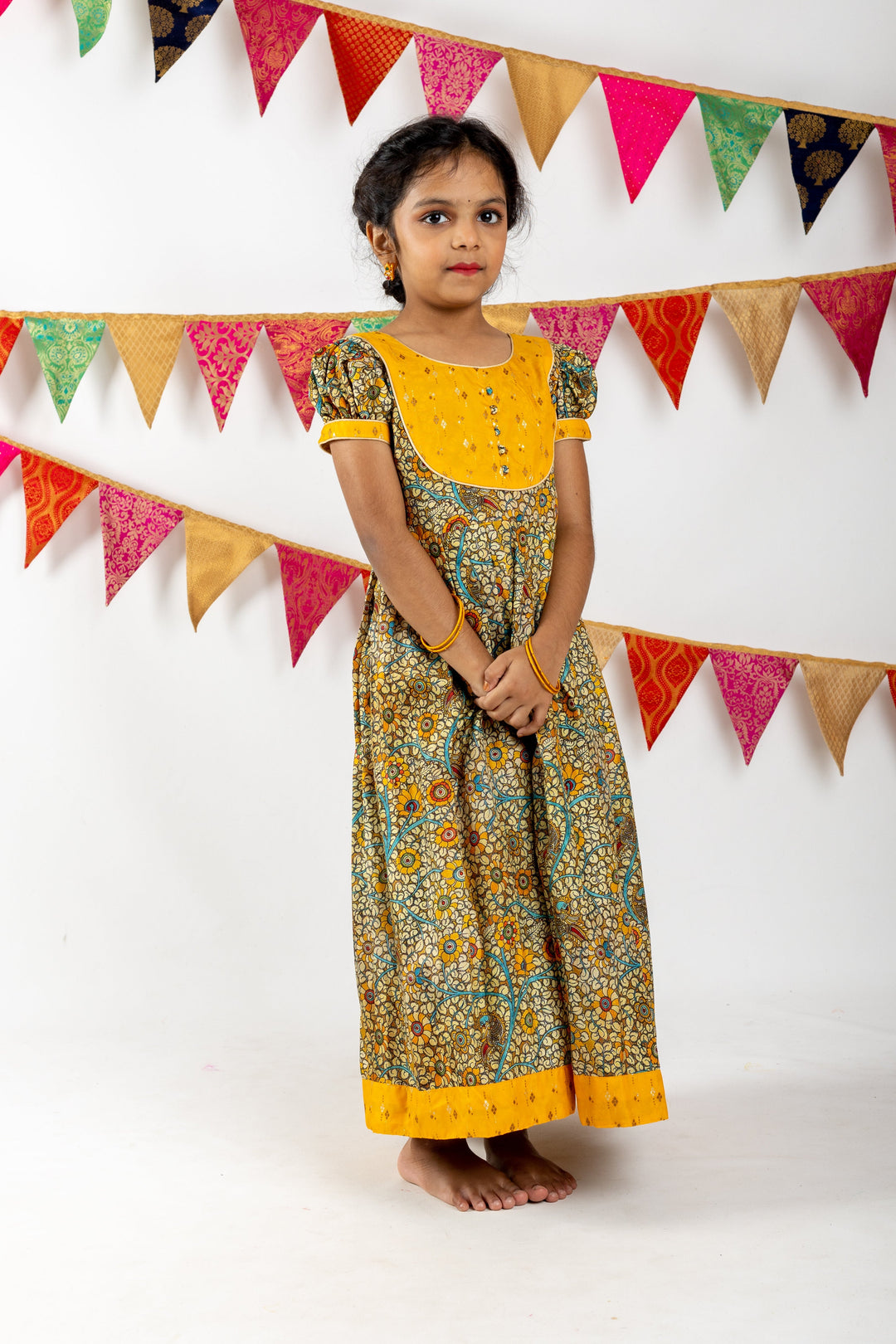 The Nesavu Kids Anarkali Anarkali Kurta For Girls With Designer Neck And Puff Sleeve psr silks Nesavu 14 (6M) / Seagreen GA098