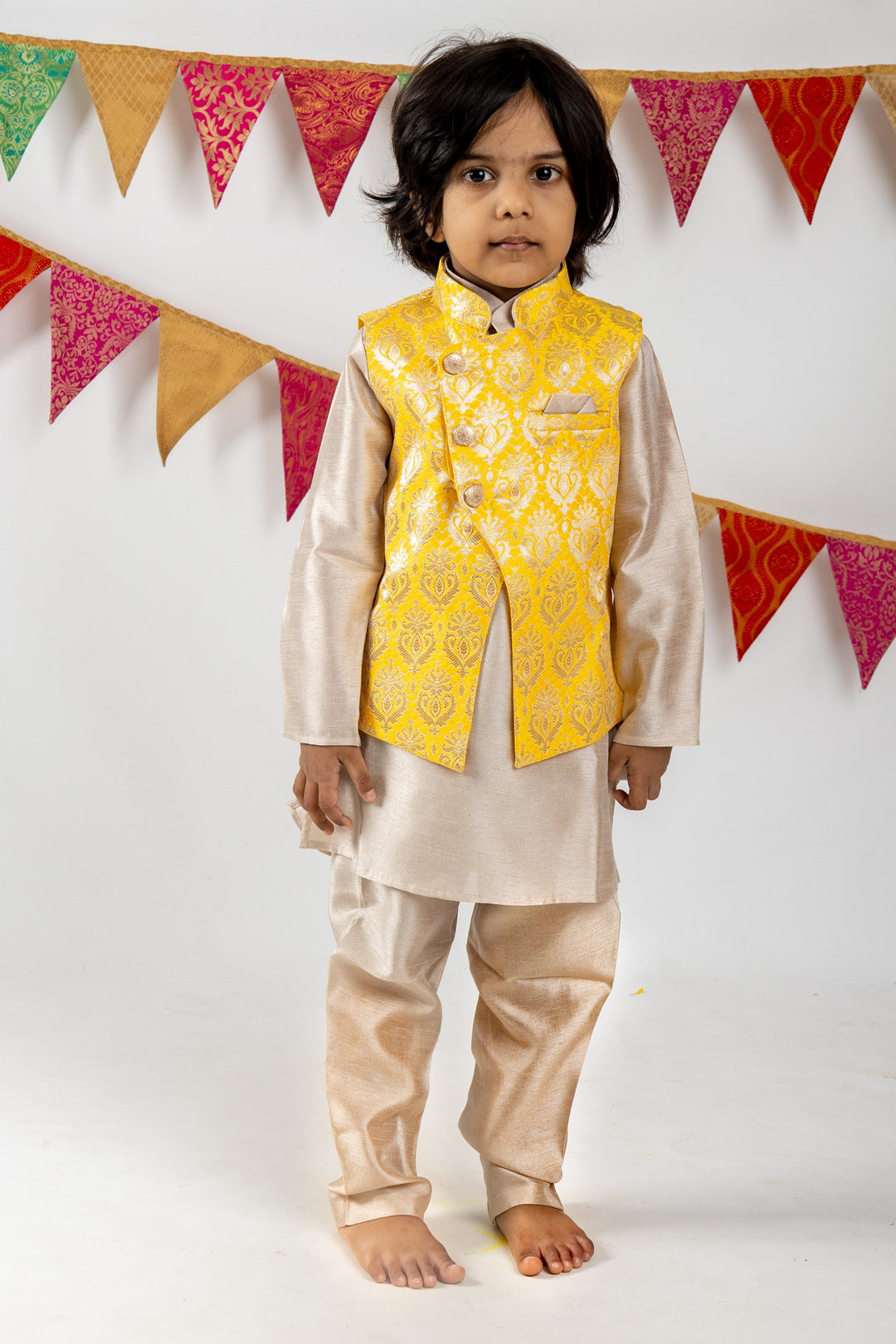 The Nesavu Ethnic Sets Ash Grey Designer Kurta Suit With Brocade Overcoat For Baby Boys psr silks Nesavu 14 (6M) / Gray BES165