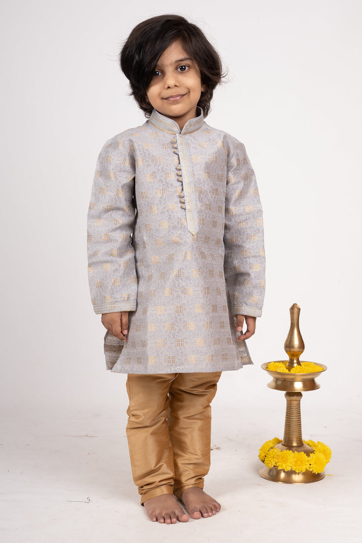 The Nesavu Ethnic Sets Ash Grey Designer Self Textured Party Wear Kurta For Baby Boys psr silks Nesavu 12 (3M) / gray BES172