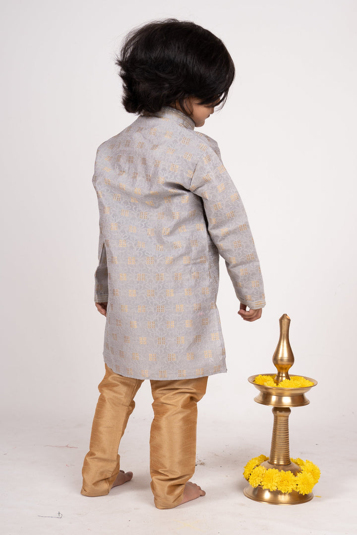 The Nesavu Ethnic Sets Ash Grey Designer Self Textured Party Wear Kurta For Baby Boys psr silks Nesavu