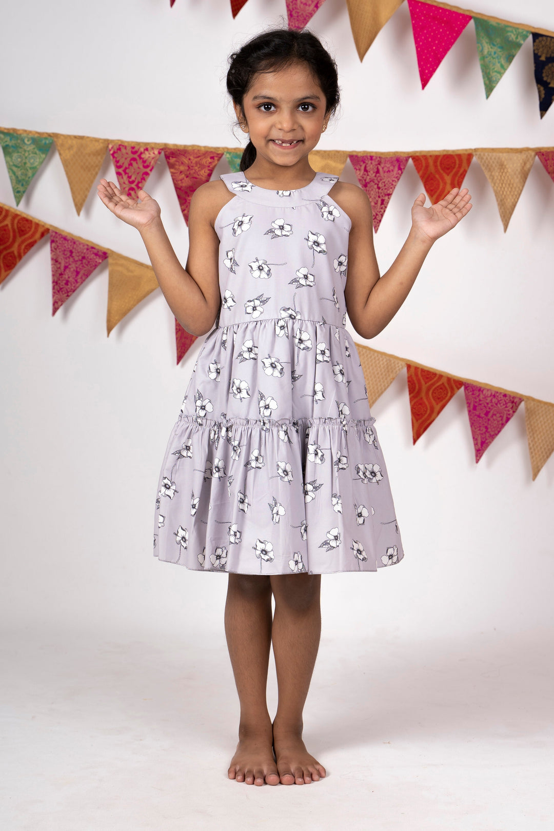 The Nesavu Frocks & Dresses Ash Grey Soft Cotton Latest Designer Frock For Baby Girls psr silks Nesavu 14 (6M) / Gray GFC803