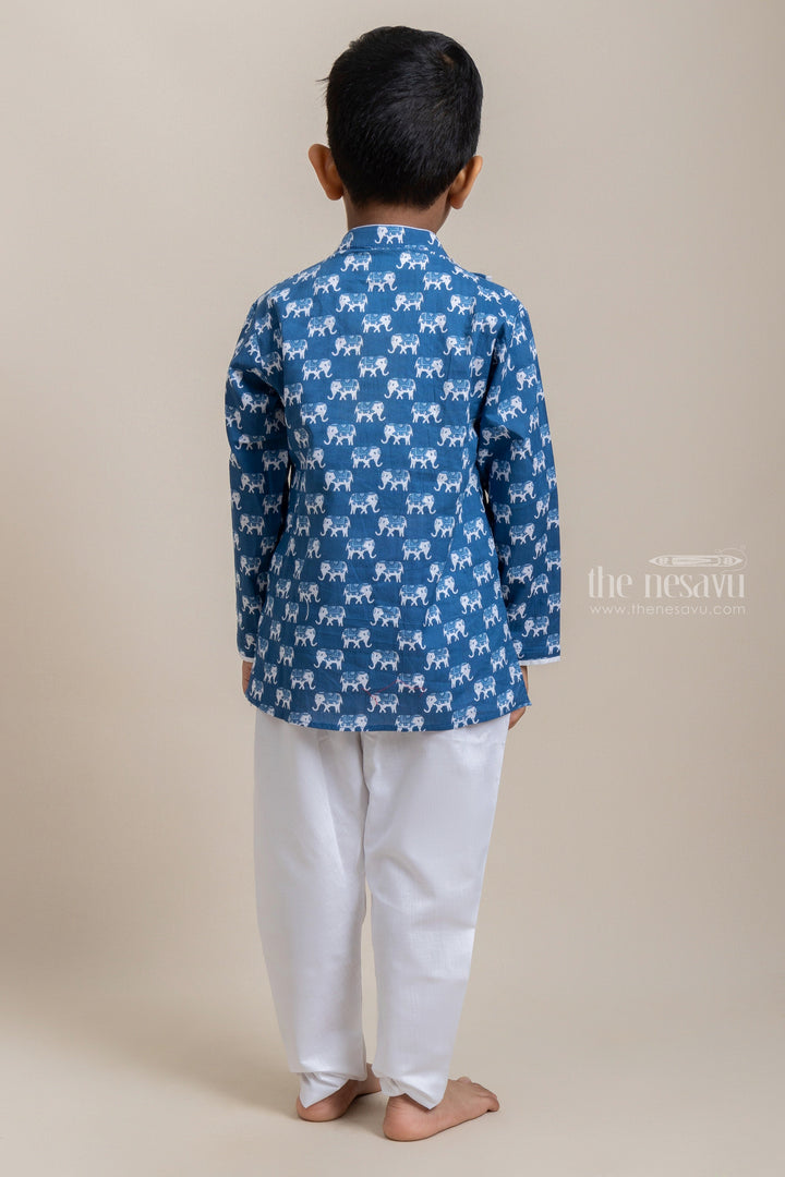 The Nesavu Ethnic Sets Attractive Animal Printed Blue Kurta With White Pant For Boys psr silks Nesavu