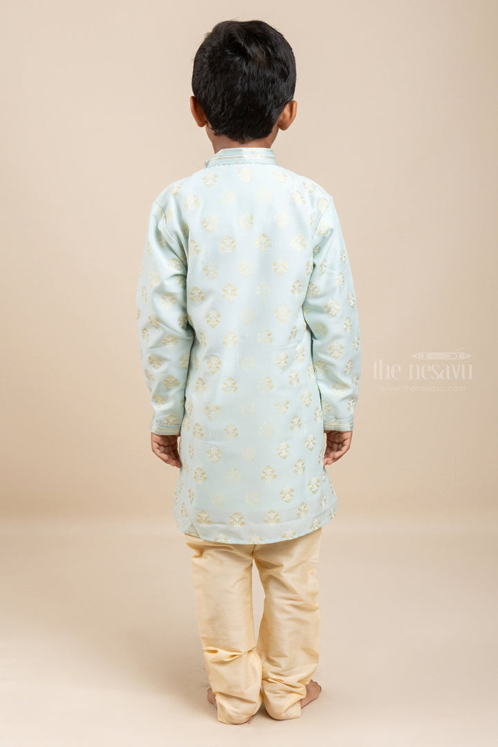 The Nesavu Ethnic Sets Attractive Light Sea Green Silk Cotton Kurta With Sandal Shade Pants For Little Boys psr silks Nesavu