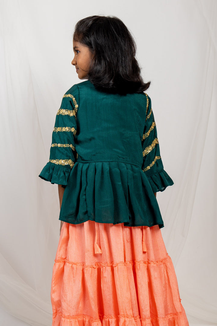 The Nesavu Kids Anarkali Baby Pink Designer Anarkali For Girls With Sequenced Flutter Overcoat psr silks Nesavu