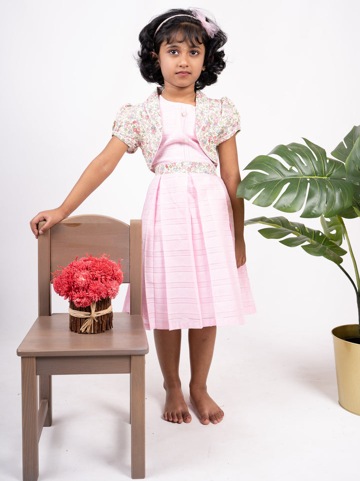 The Nesavu Frocks & Dresses Baby Pink Soft Cotton Gown With Floral Overcoat For Baby Girls psr silks Nesavu 18 (2Y) / pink GFC839