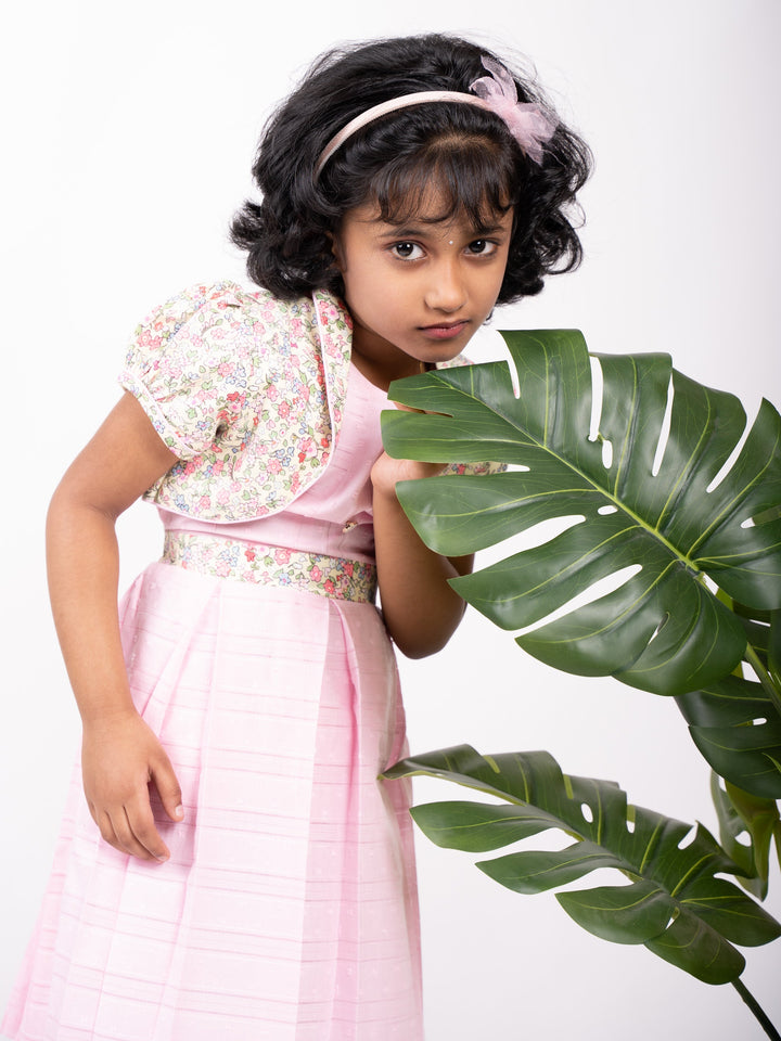 The Nesavu Frocks & Dresses Baby Pink Soft Cotton Gown With Floral Overcoat For Baby Girls psr silks Nesavu