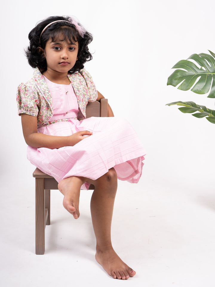 The Nesavu Frocks & Dresses Baby Pink Soft Cotton Gown With Floral Overcoat For Baby Girls psr silks Nesavu