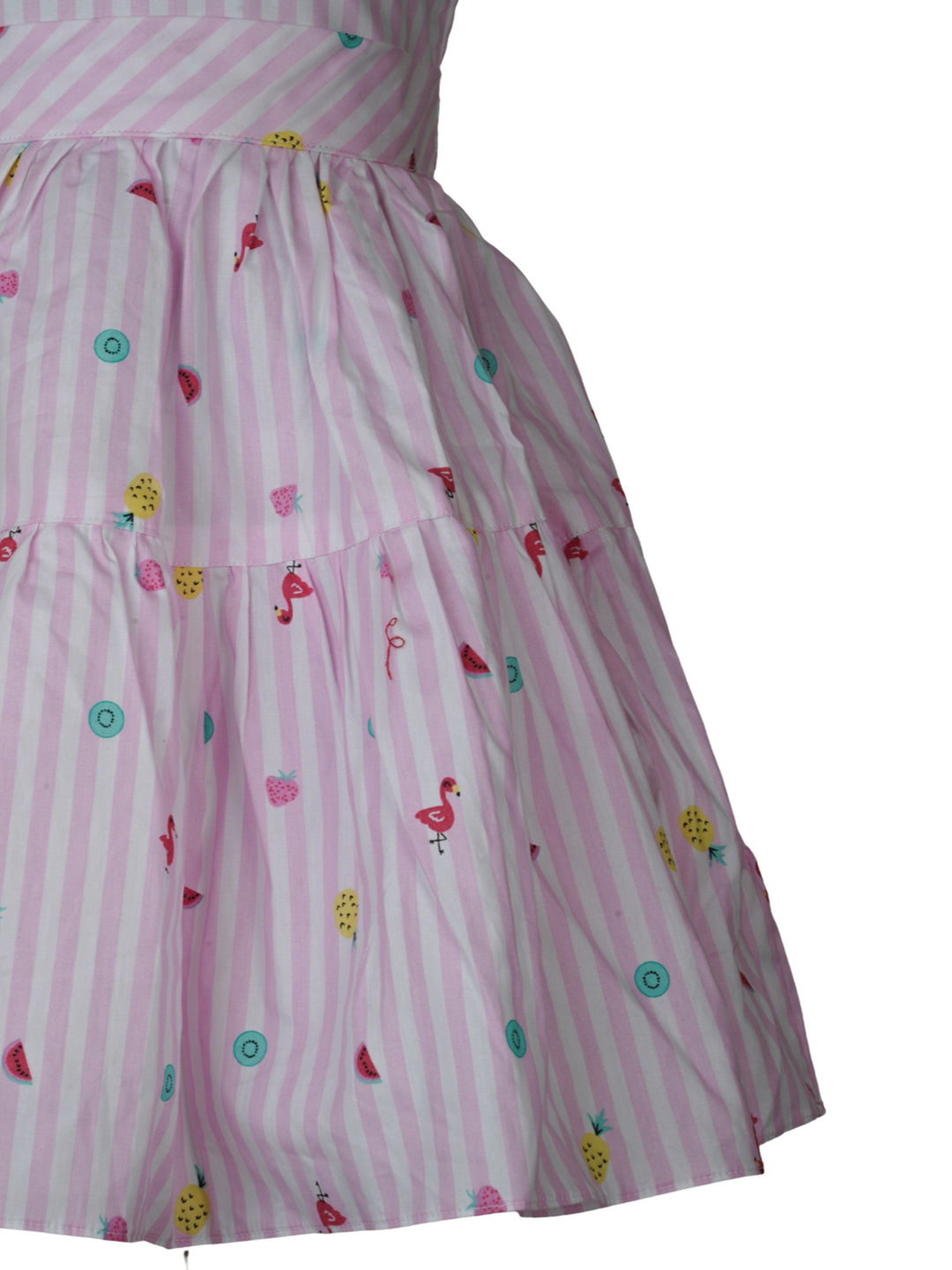 The Nesavu Frocks & Dresses Baby Pink stripes on White Frock with Fruity Prints psr silks Nesavu